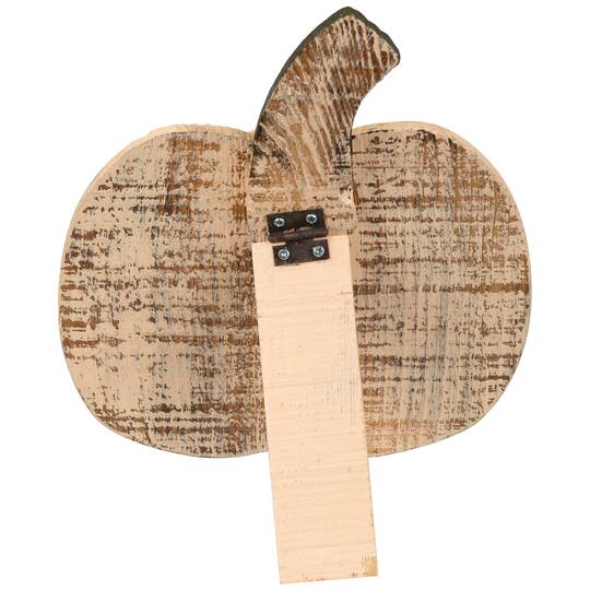 10.5" Small White Wooden Fall Harvest Pumpkin with Stem